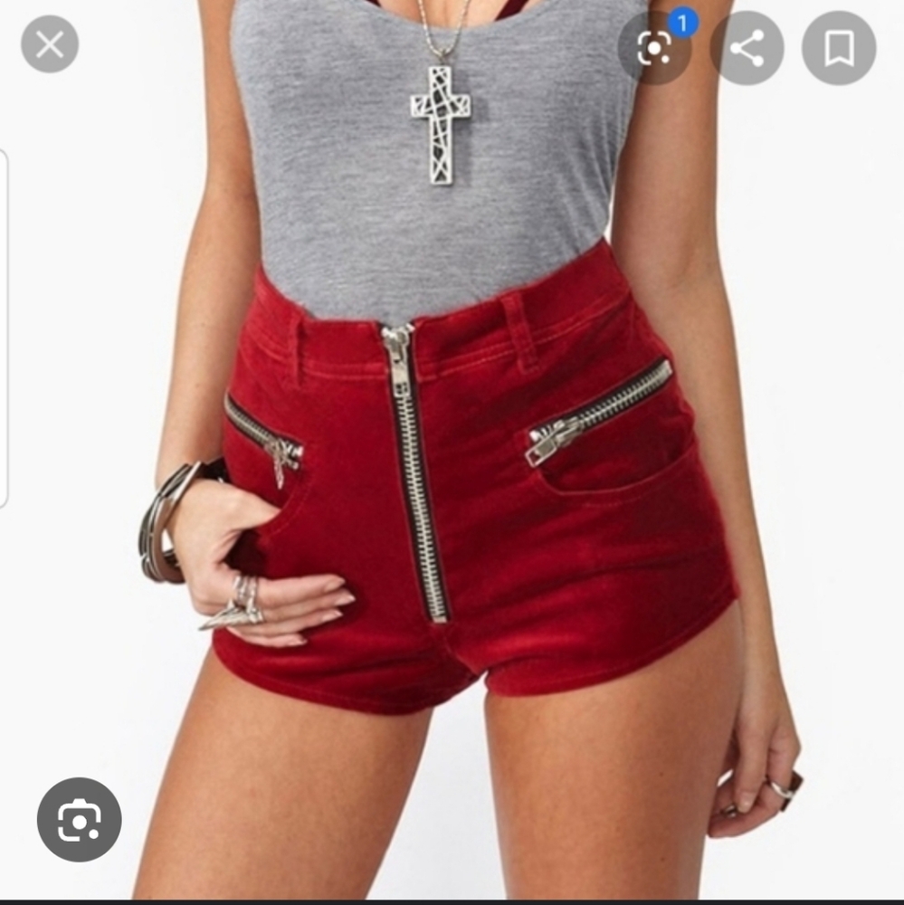 UNIF Axel Red Zippered Velvet Women's Shorts